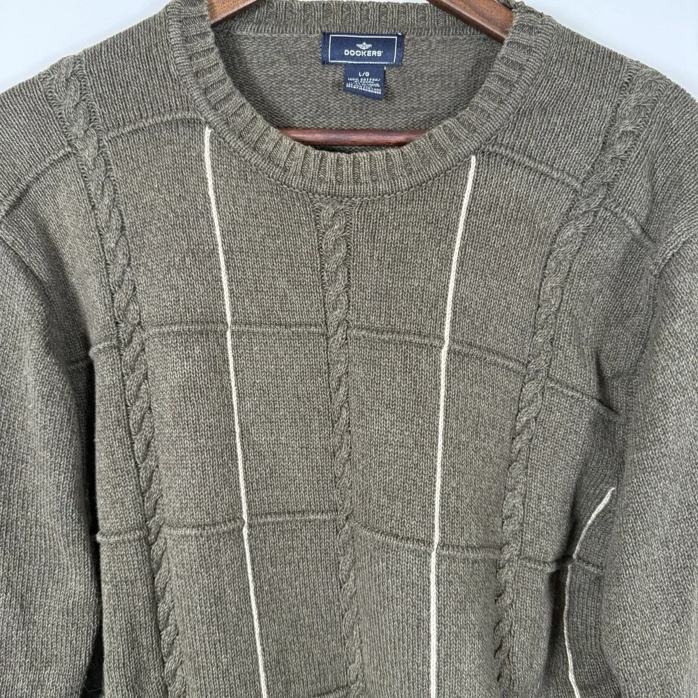 Dockers Sweater Men's Cable Green‎ Crew Neck Sweater Size Large